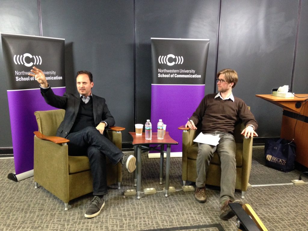 Mike Knobloch (left) answered questions from MSLCE Professor Jacob Smith and students. (Picture by Amy Ross)